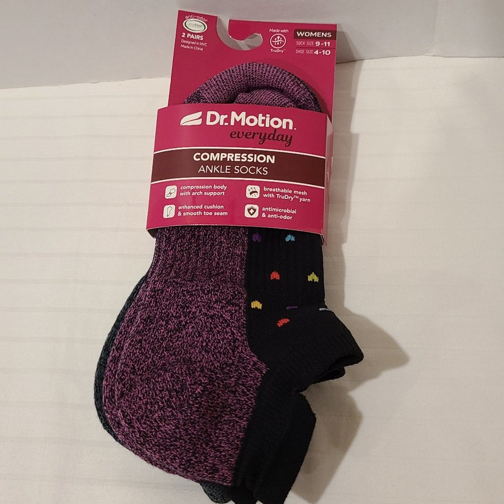 Dr Motion Womens 2 Pack Everyday Compression Ankle Socks-black/pink-Dry